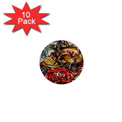 Flower Art Traditional 1  Mini Buttons (10 Pack)  by BangZart