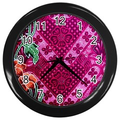 Pink Batik Cloth Fabric Wall Clocks (black) by BangZart