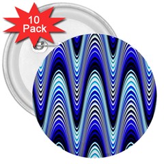 Waves Blue 3  Buttons (10 Pack)  by Colorfulart23