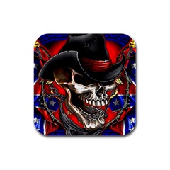 Confederate Flag Usa America United States Csa Civil War Rebel Dixie Military Poster Skull Rubber Square Coaster (4 Pack)  by BangZart