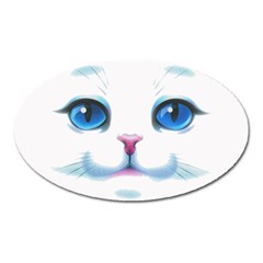 Cute White Cat Blue Eyes Face Oval Magnet by BangZart