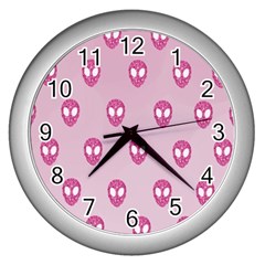 Alien Pattern Pink Wall Clocks (silver)  by BangZart