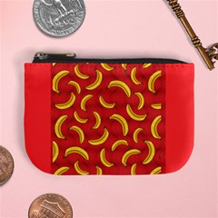 Dark Red Falling Banana Pattern Mini Coin Purse by PattyVilleDesigns