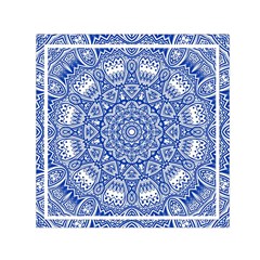 Blue Mandala Art Pattern Small Satin Scarf (square) by paulaoliveiradesign