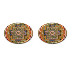 Asian Art Mandala Colorful Tibet Pattern Cufflinks (oval) by paulaoliveiradesign