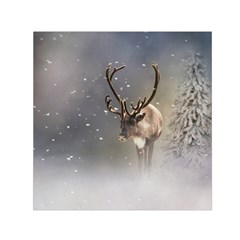 Santa Claus Reindeer In The Snow Small Satin Scarf (square) by gatterwe