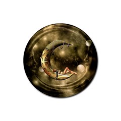 Steampunk Lady  In The Night With Moons Rubber Coaster (round)  by FantasyWorld7