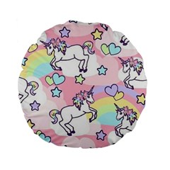 Unicorn Rainbow Standard 15  Premium Flano Round Cushions by Nexatart