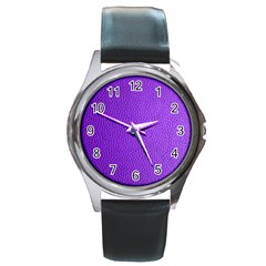 Purple Skin Leather Texture Pattern Round Metal Watch by paulaoliveiradesign