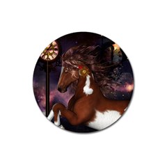 Steampunk Wonderful Wild Horse With Clocks And Gears Magnet 3  (round) by FantasyWorld7