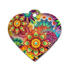 Colorful Abstract Pattern Kaleidoscope Dog Tag Heart (one Side) by paulaoliveiradesign