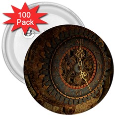 Steampunk, Awesoeme Clock, Rusty Metal 3  Buttons (100 Pack)  by FantasyWorld7