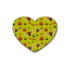 Bat, Pumpkin And Spider Pattern Rubber Coaster (heart)  by Valentinaart