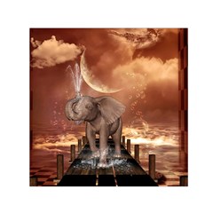 Cute Baby Elephant On A Jetty Small Satin Scarf (square) by FantasyWorld7