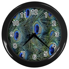 Peacock Feathers Blue Bird Nature Wall Clocks (black) by Nexatart