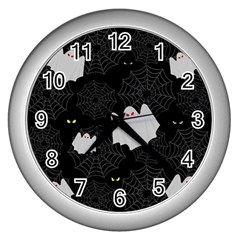 Spider Web And Ghosts Pattern Wall Clocks (silver)  by Valentinaart