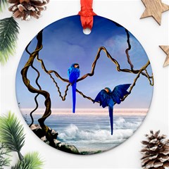 Wonderful Blue  Parrot Looking To The Ocean Ornament (round) by FantasyWorld7