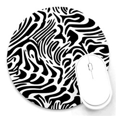 Psychedelic Zebra Black White Line Round Mousepads by Mariart