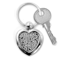 Psychedelic Zebra Black White Key Chains (heart)  by Mariart