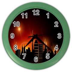 Gold Golden Skyline Skyscraper Color Wall Clocks by BangZart