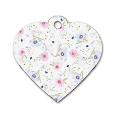 Floral Cute Girly Pattern Dog Tag Heart (two Sides) by paulaoliveiradesign