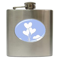 Clouds Sky Air Balloons Heart Blue Hip Flask (6 Oz) by Nexatart