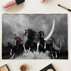 Awesome Wild Black Horses Running In The Night Cosmetic Bag (xxl)  by FantasyWorld7