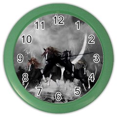 Awesome Wild Black Horses Running In The Night Color Wall Clocks by FantasyWorld7