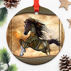 Steampunk, Wonderful Steampunk Horse With Clocks And Gears, Golden Design Ornament (round) by FantasyWorld7