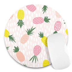 Pineapple Rainbow Fruite Pink Yellow Green Polka Dots Round Mousepads by Mariart