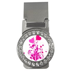 Heart Flourish Pink Valentine Money Clips (cz)  by Mariart