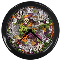 Halloween Pattern Wall Clocks (black) by ValentinaDesign