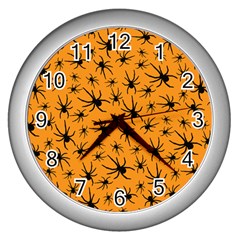 Pattern Halloween Black Spider Icreate Wall Clocks (silver)  by iCreate