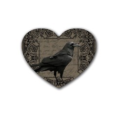 Vintage Halloween Raven Rubber Coaster (heart)  by Valentinaart