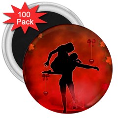 Dancing Couple On Red Background With Flowers And Hearts 3  Magnets (100 Pack) by FantasyWorld7