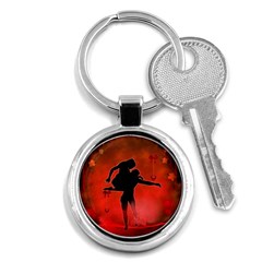 Dancing Couple On Red Background With Flowers And Hearts Key Chains (round)  by FantasyWorld7