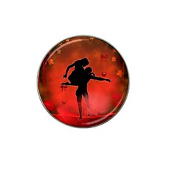 Dancing Couple On Red Background With Flowers And Hearts Hat Clip Ball Marker by FantasyWorld7