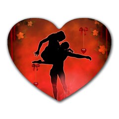 Dancing Couple On Red Background With Flowers And Hearts Heart Mousepads by FantasyWorld7