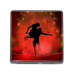 Dancing Couple On Red Background With Flowers And Hearts Memory Card Reader (square) by FantasyWorld7