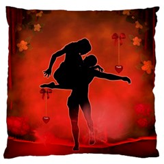 Dancing Couple On Red Background With Flowers And Hearts Large Cushion Case (two Sides) by FantasyWorld7