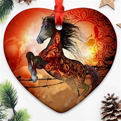 Awesome Creepy Running Horse With Skulls Ornament (heart) by FantasyWorld7