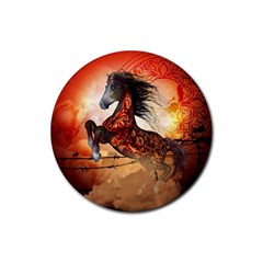 Awesome Creepy Running Horse With Skulls Rubber Coaster (round)  by FantasyWorld7