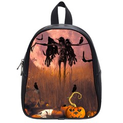 Halloween Design With Scarecrow, Crow And Pumpkin School Bag (small) by FantasyWorld7