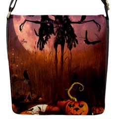 Halloween Design With Scarecrow, Crow And Pumpkin Flap Messenger Bag (s) by FantasyWorld7