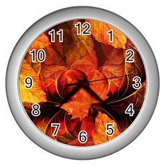 Ablaze With Beautiful Fractal Fall Colors Wall Clocks (silver)  by jayaprime