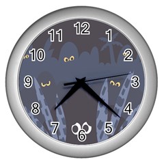 Ghost Halloween Eye Night Sinister Wall Clocks (silver)  by Mariart