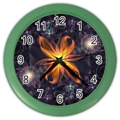 Beautiful Orange Star Lily Fractal Flower At Night Color Wall Clocks by jayaprime