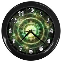 Green Chaos Clock, Steampunk Alchemy Fractal Mandala Wall Clocks (black) by jayaprime