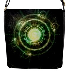 Green Chaos Clock, Steampunk Alchemy Fractal Mandala Flap Messenger Bag (s) by jayaprime