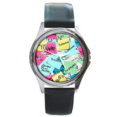 Stickies Post It List Business Round Metal Watch by Celenk